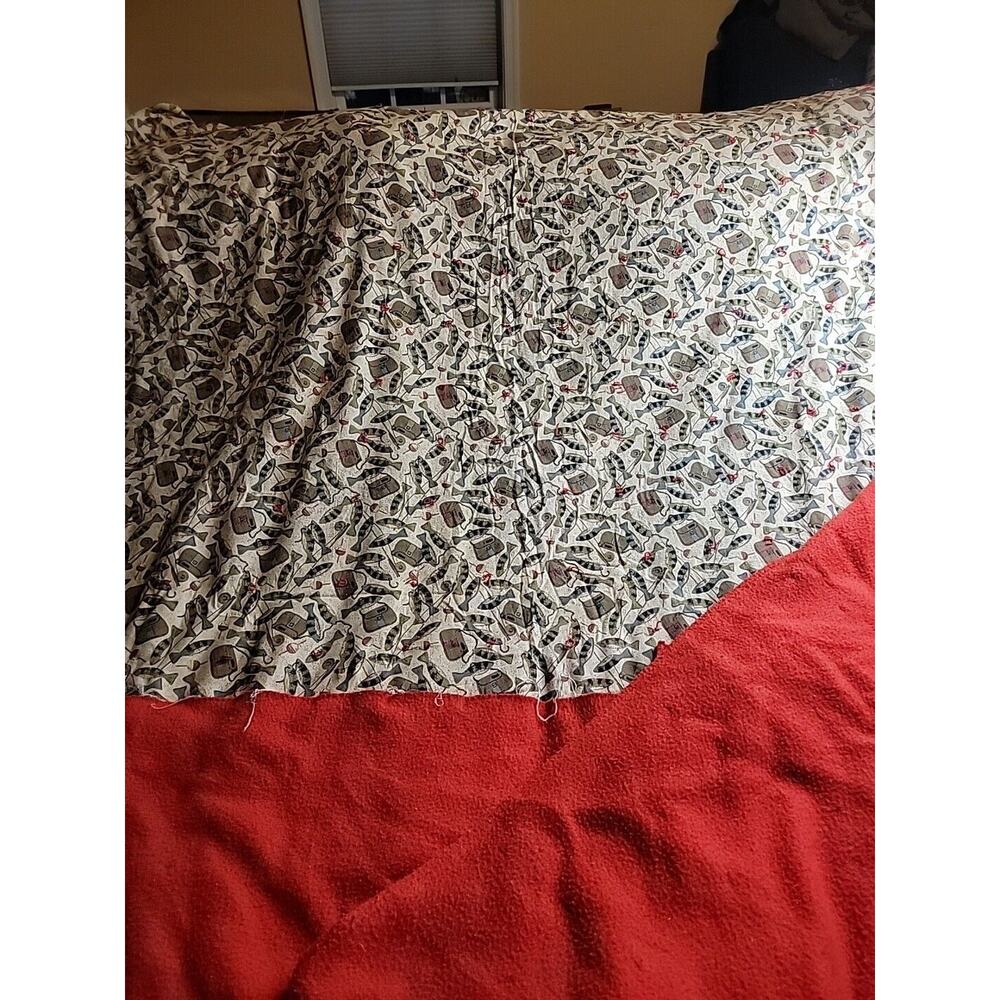 Incomplete Quilt 86" x 42" Fishing Theme‎ With Red Back